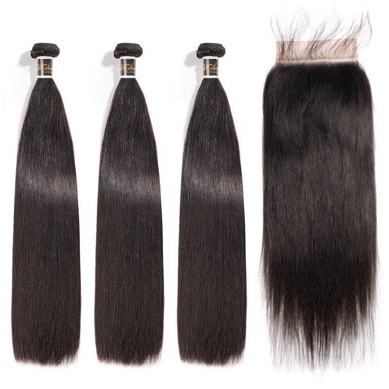 Virgin Straight Hair Bundles With 5X5 Transparent&HD Lace Closure